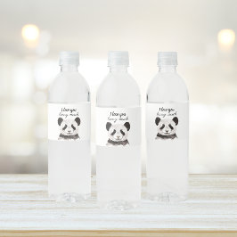 Etiqueta Para Botella De Agua Moderno Te Amo Mucho Panda Blanco Y Negro