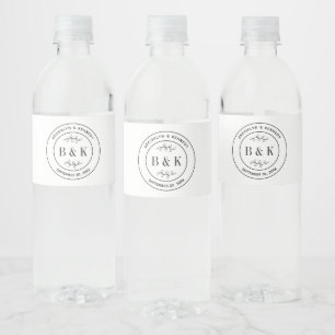 Etiqueta Para Botella De Agua Monograma de boda de pareja con diversión floral b