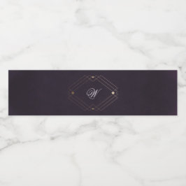 Etiqueta Para Botella De Agua Monograma de Caligrafía Purpura Deco Oro Clásico