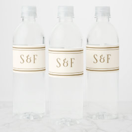 Etiqueta Para Botella De Agua Monograma de crema y dorado