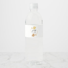 Etiqueta Para Botella De Agua Monograma de flor dorada blanca negra
