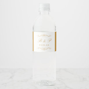 Etiqueta Para Botella De Agua Monograma Personalizado Moderno Elegante Remolino 