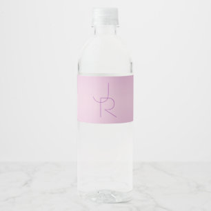Etiqueta Para Botella De Agua Monograma superpuesto único   Rosa lavanda suave