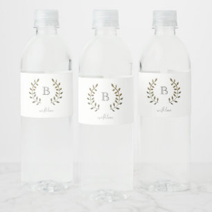 Etiqueta Para Botella De Agua Monograma Vino Rústico De Hoja Verde Con Boda De A