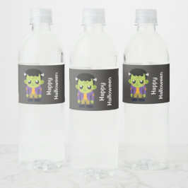 Etiqueta Para Botella De Agua Monstruo Frankenstein Verde Feliz Halloween