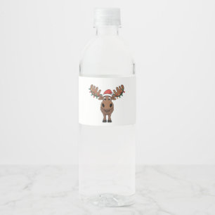 Etiqueta Para Botella De Agua Moose Christmas Tree ilumina divertidas Xmas Moose