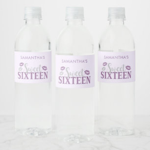 Etiqueta Para Botella De Agua Morado y Plata Dulce Dieciséis Cumpleaños
