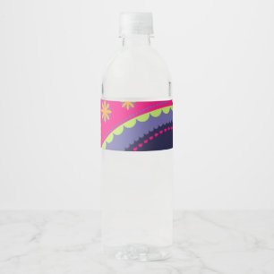 Etiqueta Para Botella De Agua Morado y rosa paisley