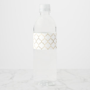 Etiqueta Para Botella De Agua Motivos de Patrón Geométrico Islámico Dorado de Lu