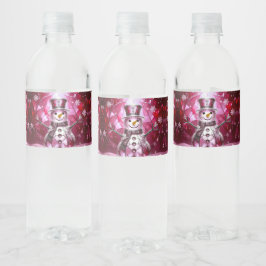 Etiqueta Para Botella De Agua Muñeco de Nieve Rojo Copos de Nieve Fiesta