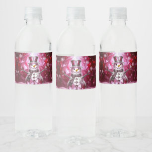 Etiqueta Para Botella De Agua Muñeco de Nieve Rojo Copos de Nieve Fiesta