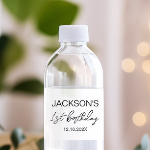 Etiqueta Para Botella De Agua Nacimiento minimalista moderno negro y blanco