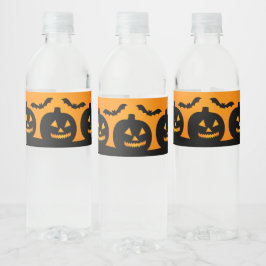 Etiqueta Para Botella De Agua Naranja asustado Halloween Maldad Calabaza negra