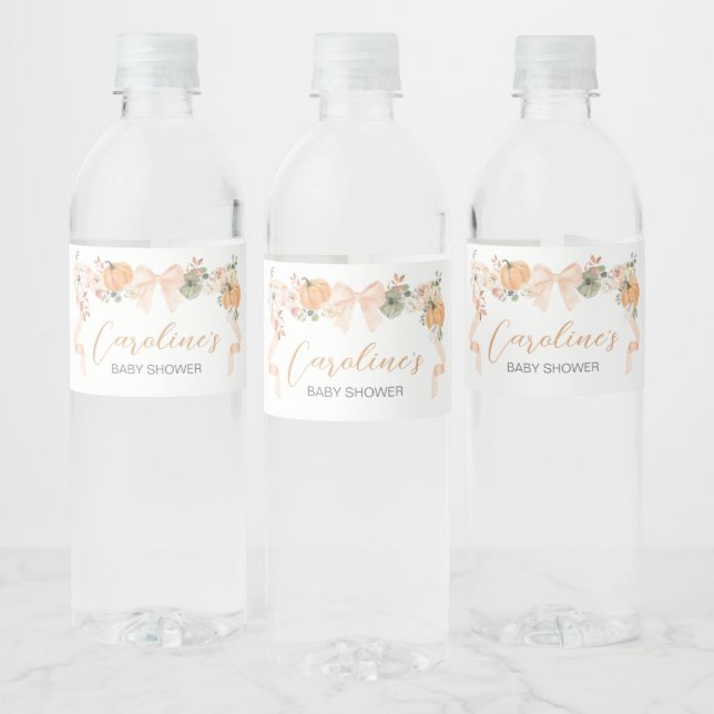 Etiqueta Para Botella De Agua Naranja Bow Pumpkin Baby Shower (Botellas)