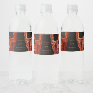 Etiqueta Para Botella De Agua Naranja de cráneo gótico Boda de Halloween negro