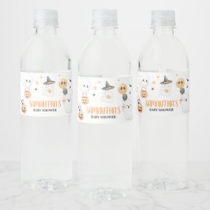 Etiqueta Para Botella De Agua Naranja Fantasma Halloween Pequeño Boo Baby Shower