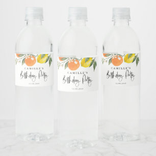 Etiqueta Para Botella De Agua Naranjas botánicos y fiesta de cumpleaños de veran