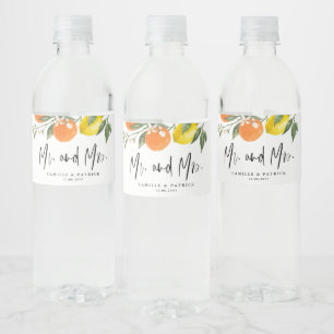 Etiqueta Para Botella De Agua Naranjas y Limones Botánicos Boda del Sr. y la Sra