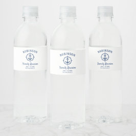 Etiqueta Para Botella De Agua Nautical Anchor Family Reunion Naval azul y blanco