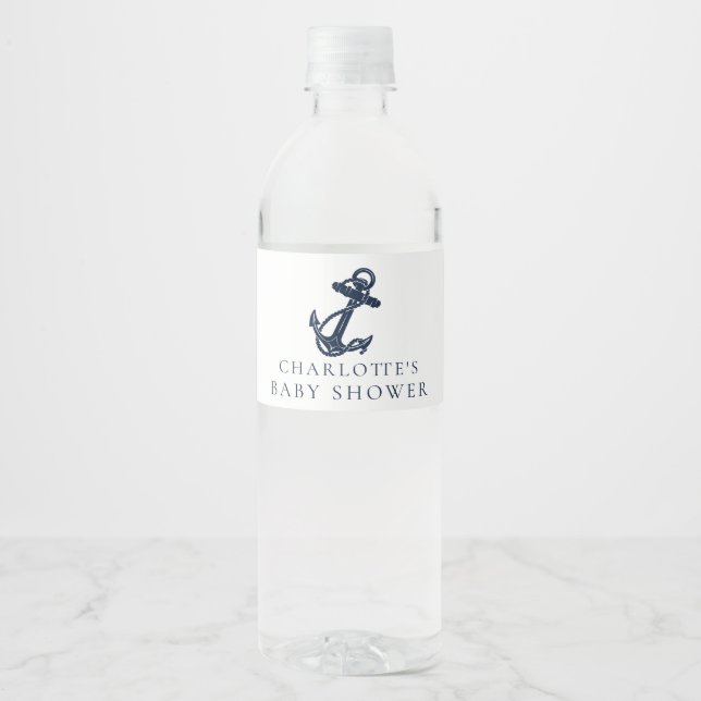 Etiqueta Para Botella De Agua Nautical Anchor Minimalista Boy Baby Shower (Anverso)