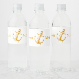 Etiqueta Para Botella De Agua Nautical Gold Anchor acaba de casarse con Boda Bea