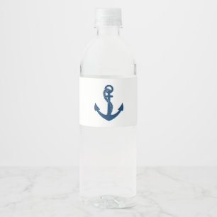 Etiqueta Para Botella De Agua Nautical Navy Anchor Beach Weddal Shower