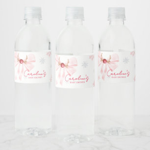 Etiqueta Para Botella De Agua Navidades de Bow Rosado Copos de Nieve Baby Shower