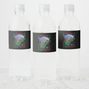 Etiqueta Para Botella De Agua Navidades de Dinosaurios Santa Claus