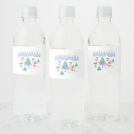 Etiqueta Para Botella De Agua Navidades de los animales del bosque bailando acua
