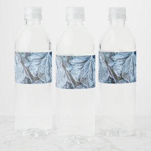 Etiqueta Para Botella De Agua Navidades Fiesta Blue Leaves Vacaciones de Nieve I