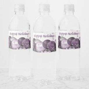 Etiqueta Para Botella De Agua Navidades Fiesta Ornamentos rosados púrpura copos