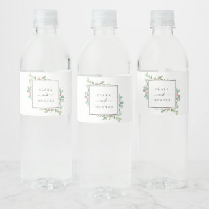 Etiqueta Para Botella De Agua Navidades Greenery y Boda de Berry Rojo