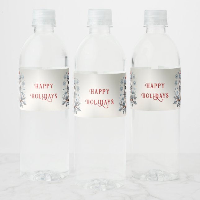Etiqueta Para Botella De Agua Navidades Owl Holiday (Botellas)