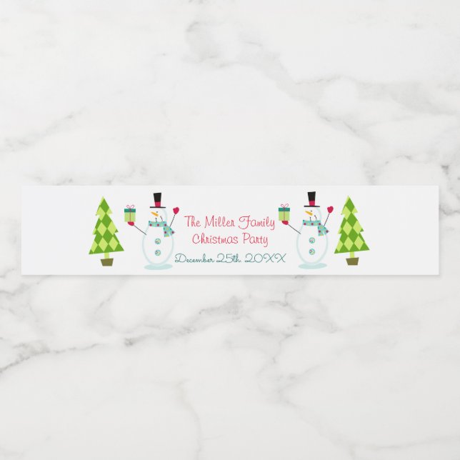 Etiqueta Para Botella De Agua Navidades Snowmen (Etiqueta única)