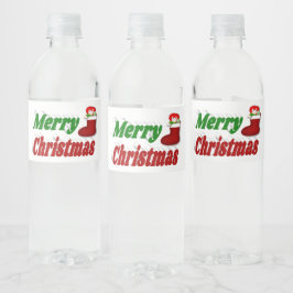 Etiqueta Para Botella De Agua Navidades Tipografía verde rojizo