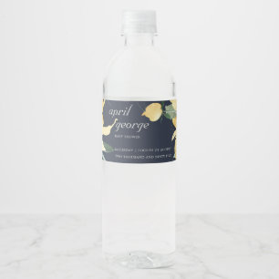 ETIQUETA PARA BOTELLA DE AGUA NAVY YELLOW VERDE FLORAL WATECOLOR BABY SHOWER