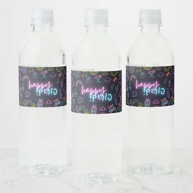 Etiqueta Para Botella De Agua Neon Purim (Botellas)