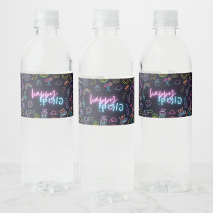 Etiqueta Para Botella De Agua Neon Purim