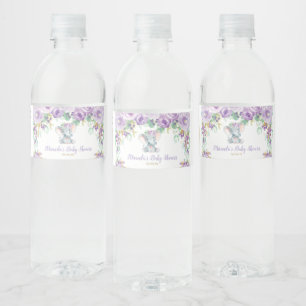 Etiqueta Para Botella De Agua Niña linda floral púrpura de Baby Shower del