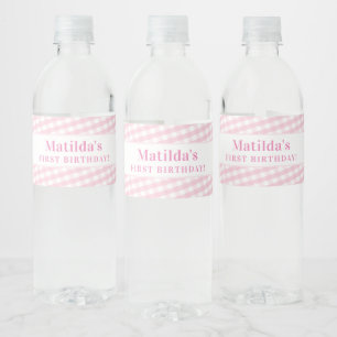 Etiqueta Para Botella De Agua Niños FIESTA vintage gingham patrón chica rosa pál