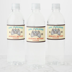 Etiqueta Para Botella De Agua Nivel de videojuego desbloqueado Jugador Niño Homb