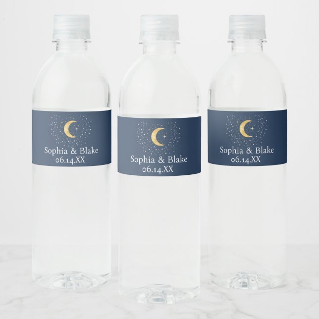 Etiqueta Para Botella De Agua Noche Crescent Moon Starry (Botellas)