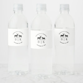 Etiqueta Para Botella De Agua Nombre de Pareja Ciervo Monograma Rústico Boda de 