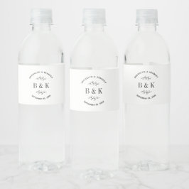 Etiqueta Para Botella De Agua Nombre de pareja de boda floral botánico monograma