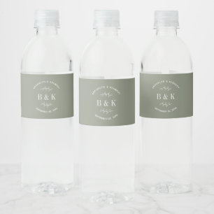 Etiqueta Para Botella De Agua Nombre de pareja monograma botánico floral verde s