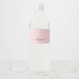 Etiqueta Para Botella De Agua Nombre del Monograma de Rubor Dusty Pink Moderne S
