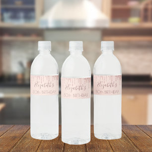 Etiqueta Para Botella De Agua Nombre del purpurina de oro del rosa de la fiesta