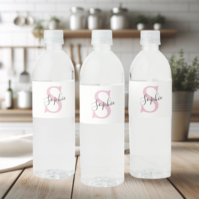 Etiqueta Para Botella De Agua Nombre personalizado moderno Monograma rosa (Subido por el creador)