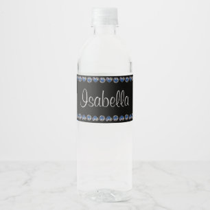 Etiqueta Para Botella De Agua Nombre personalizado, perras de perro purpurina az