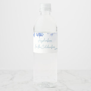 Etiqueta Para Botella De Agua Números de mesa de boda en acuarela floral azul po